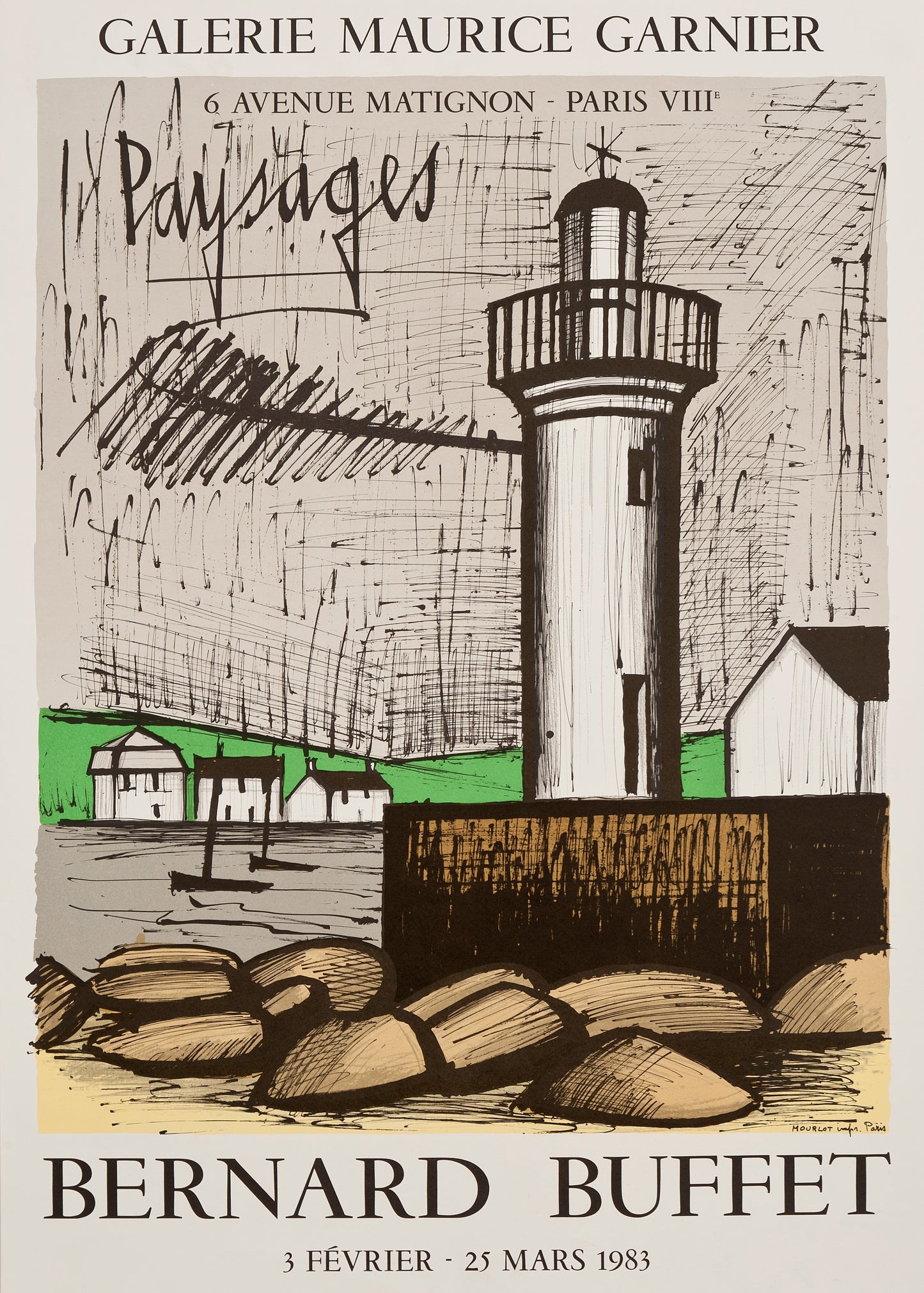 Le Phare de Guilvinec - Paysages by Bernard Buffet, 1983 - Mourlot Editions - Fine_Art - Poster - Lithograph - Wall Art - Vintage - Prints - Original