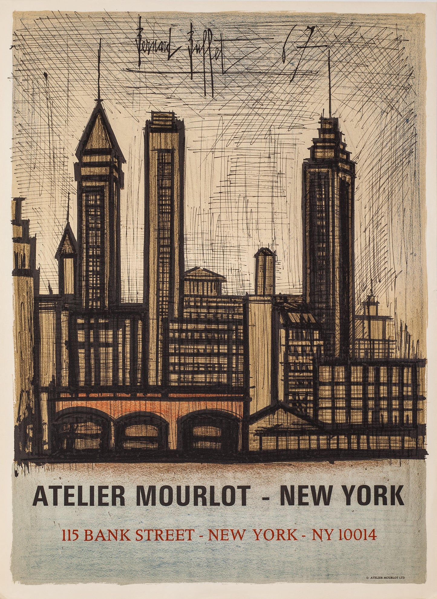 Atelier Mourlot - Bank Street, New York by Bernard Buffet, 1967 - Mourlot Editions - Fine_Art - Poster - Lithograph - Wall Art - Vintage - Prints - Original