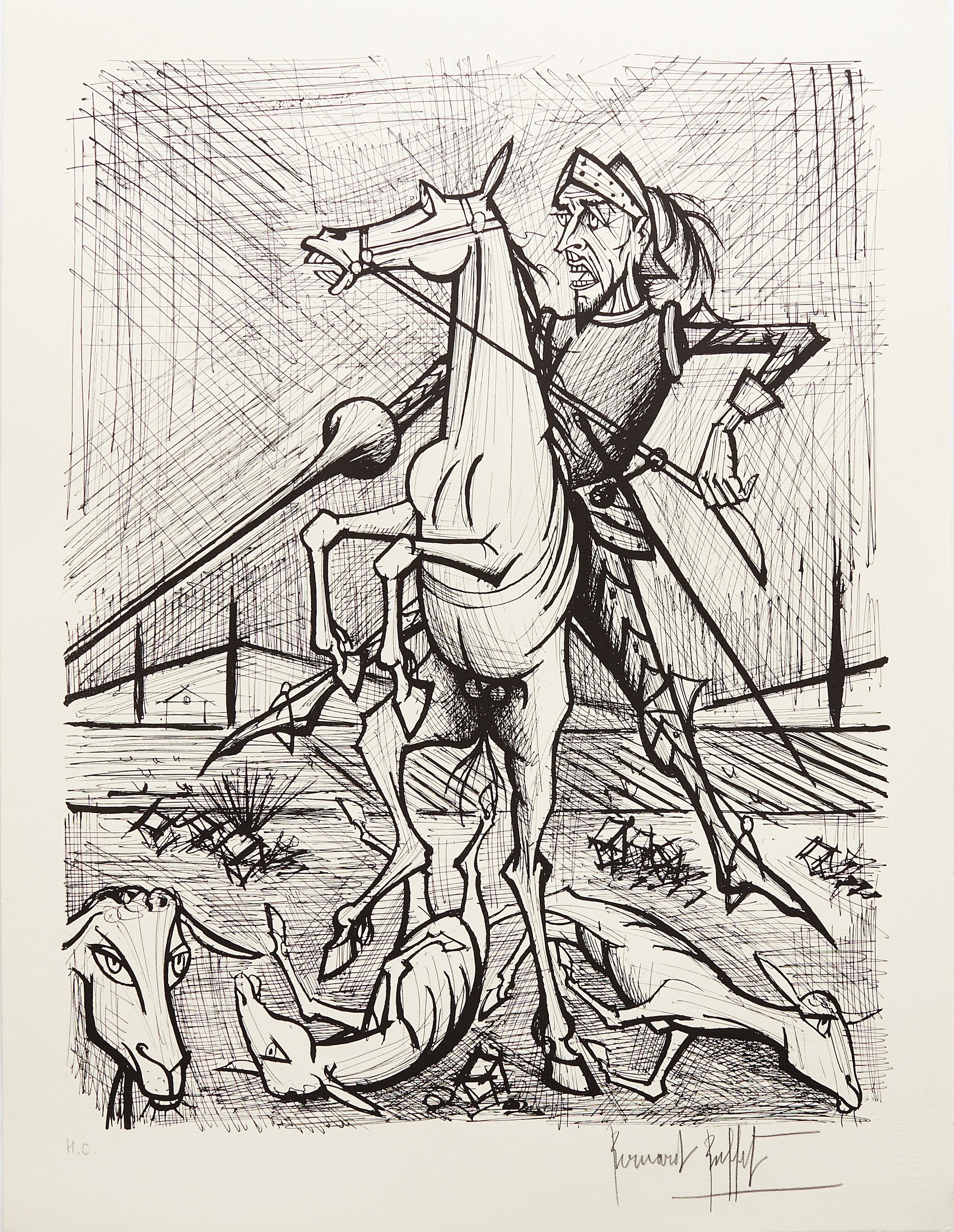 Des Troupeaux de Moutons VI (B7W) - Don Quichotte by Bernard Buffet, 1989 - Mourlot Editions - Fine_Art - Poster - Lithograph - Wall Art - Vintage - Prints - Original