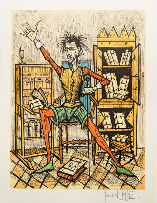 Don Quixote dans la Bibliotèque II - Don Quichotte by Bernard Buffet, 1989 - Mourlot Editions - Fine_Art - Poster - Lithograph - Wall Art - Vintage - Prints - Original
