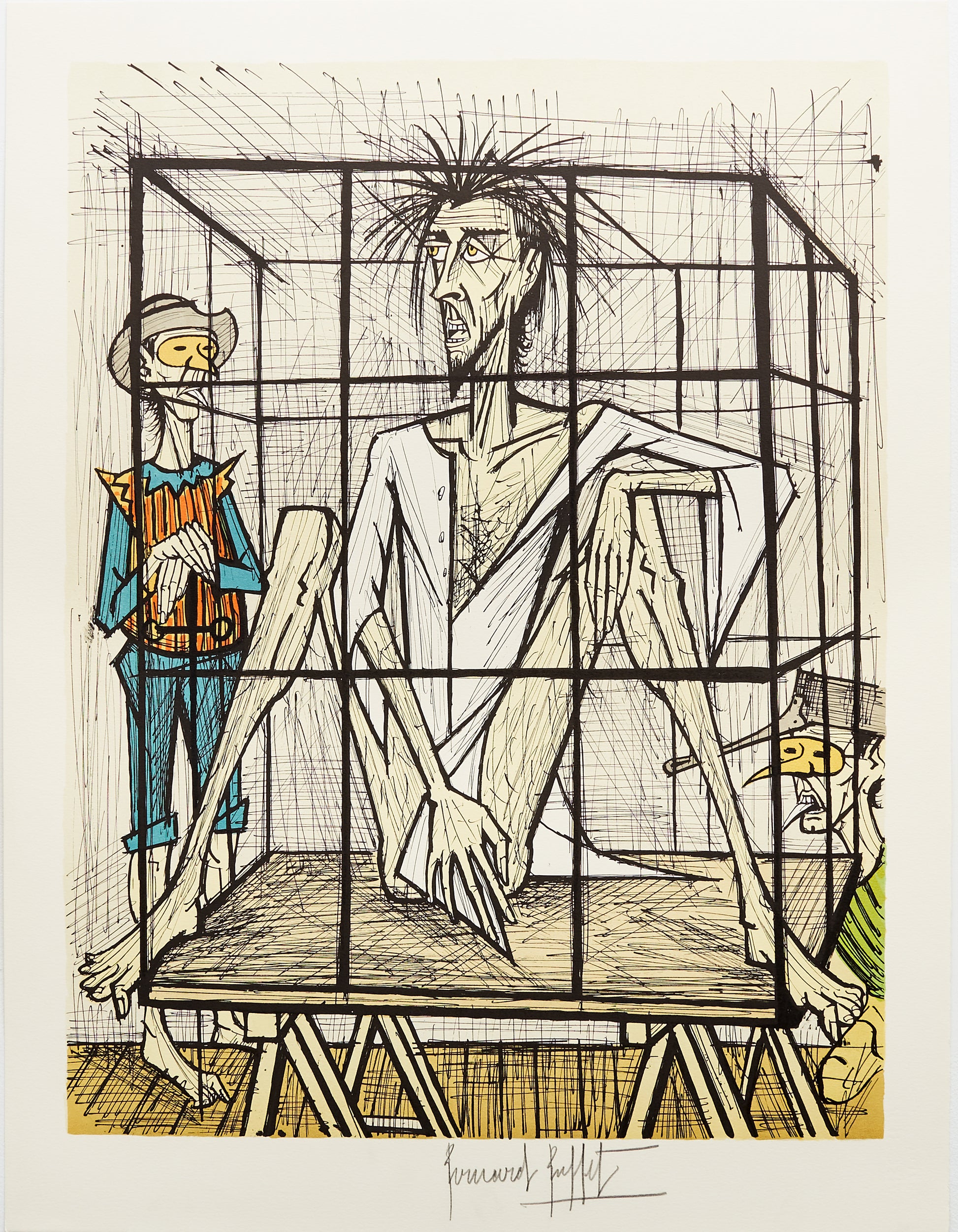 Don Quixote en Cage VII (B&W) - Don Quichotte by Bernard Buffet, 1989 - Mourlot Editions - Fine_Art - Poster - Lithograph - Wall Art - Vintage - Prints - Original