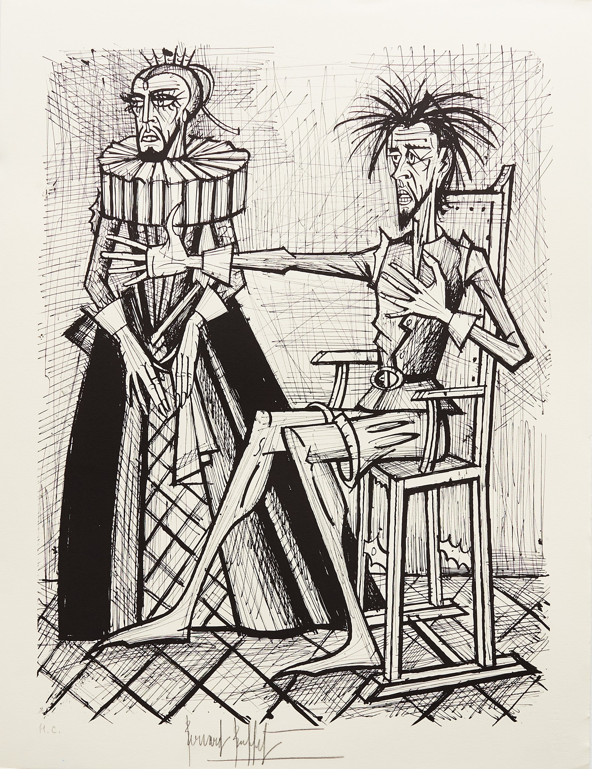 Don Quixote et la Duegne Barbue IX (B&W) - Don Quichotte by Bernard Buffet, 1989 - Mourlot Editions - Fine_Art - Poster - Lithograph - Wall Art - Vintage - Prints - Original