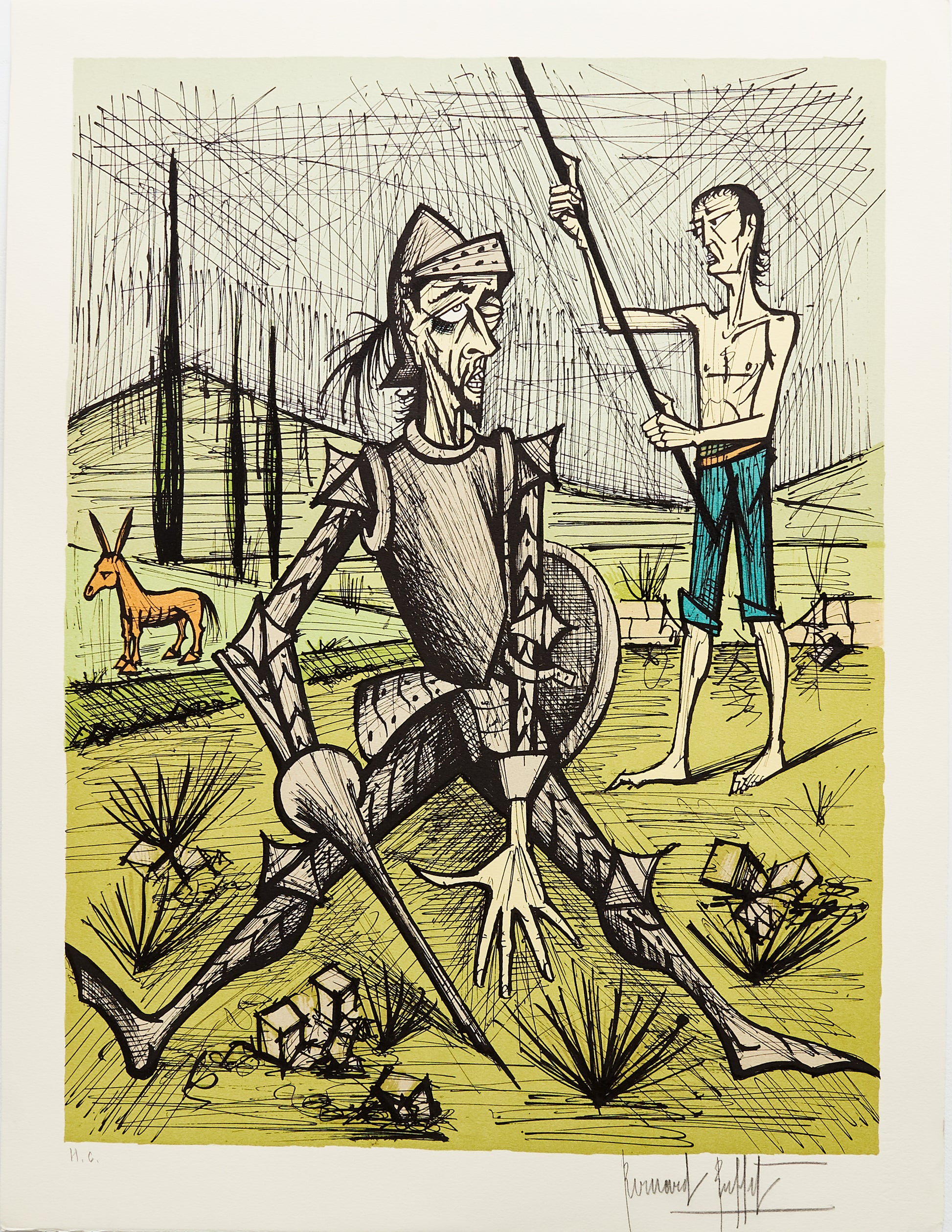 La Rencontre Avec Les Muletiers IV - Don Quichotte by Bernard Buffet, 1989 - Mourlot Editions - Fine_Art - Poster - Lithograph - Wall Art - Vintage - Prints - Original