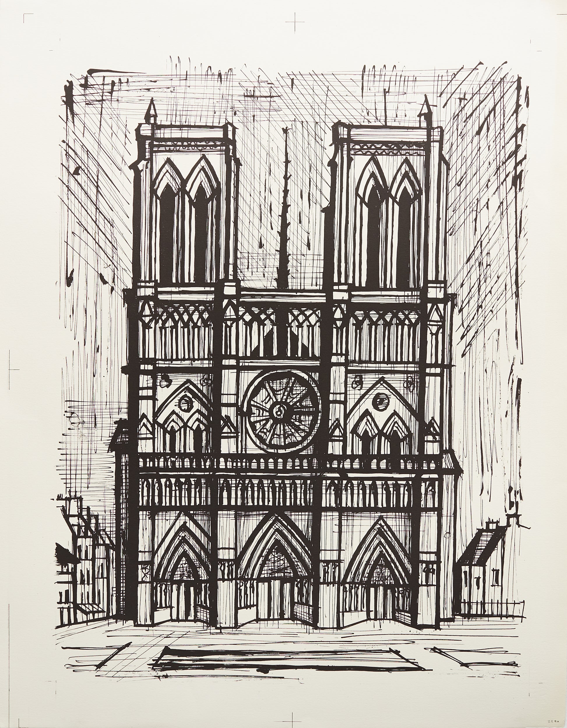 Notre Dame (B&W) by Bernard Buffet - Mourlot Editions - Fine_Art - Poster - Lithograph - Wall Art - Vintage - Prints - Original