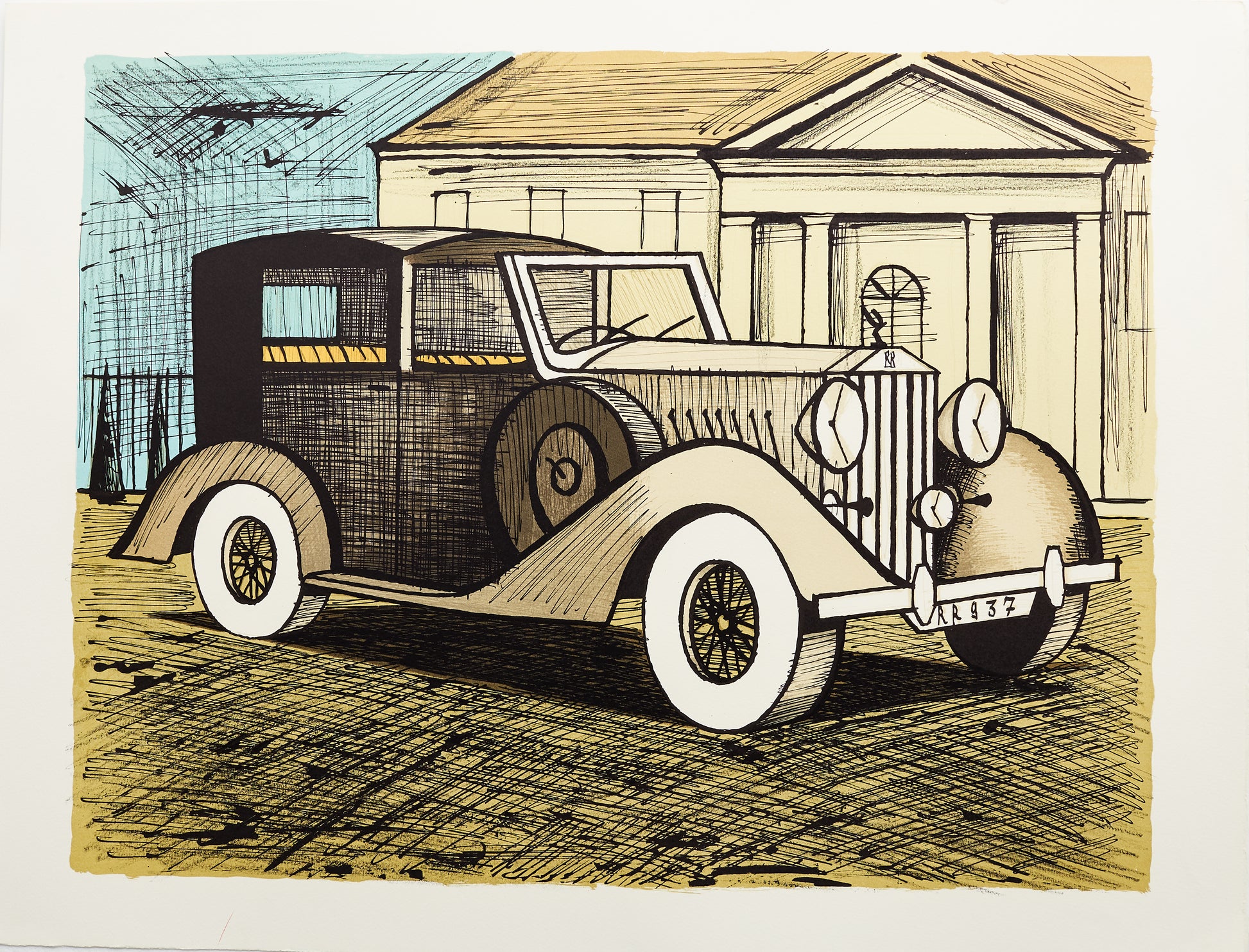 Rolls Royce 1937 by Bernard Buffet - Mourlot Editions - Fine_Art - Poster - Lithograph - Wall Art - Vintage - Prints - Original