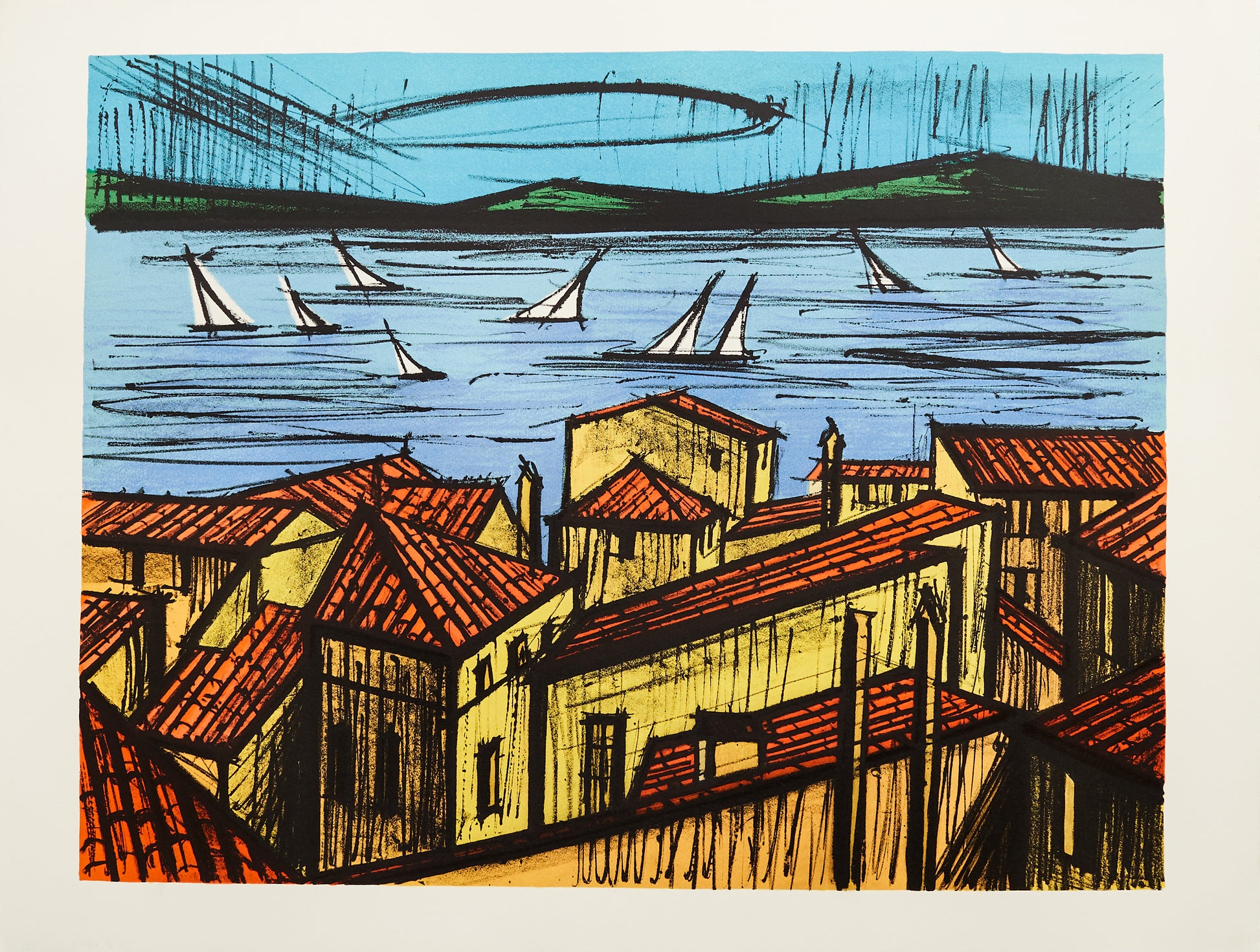 Roofs of St. Tropez by Bernard Buffet - Mourlot Editions - Fine_Art - Poster - Lithograph - Wall Art - Vintage - Prints - Original