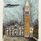 Saint Marc et Le Campanile - Venise by Bernard Buffet, 1986 - Mourlot Editions - Fine_Art - Poster - Lithograph - Wall Art - Vintage - Prints - Original