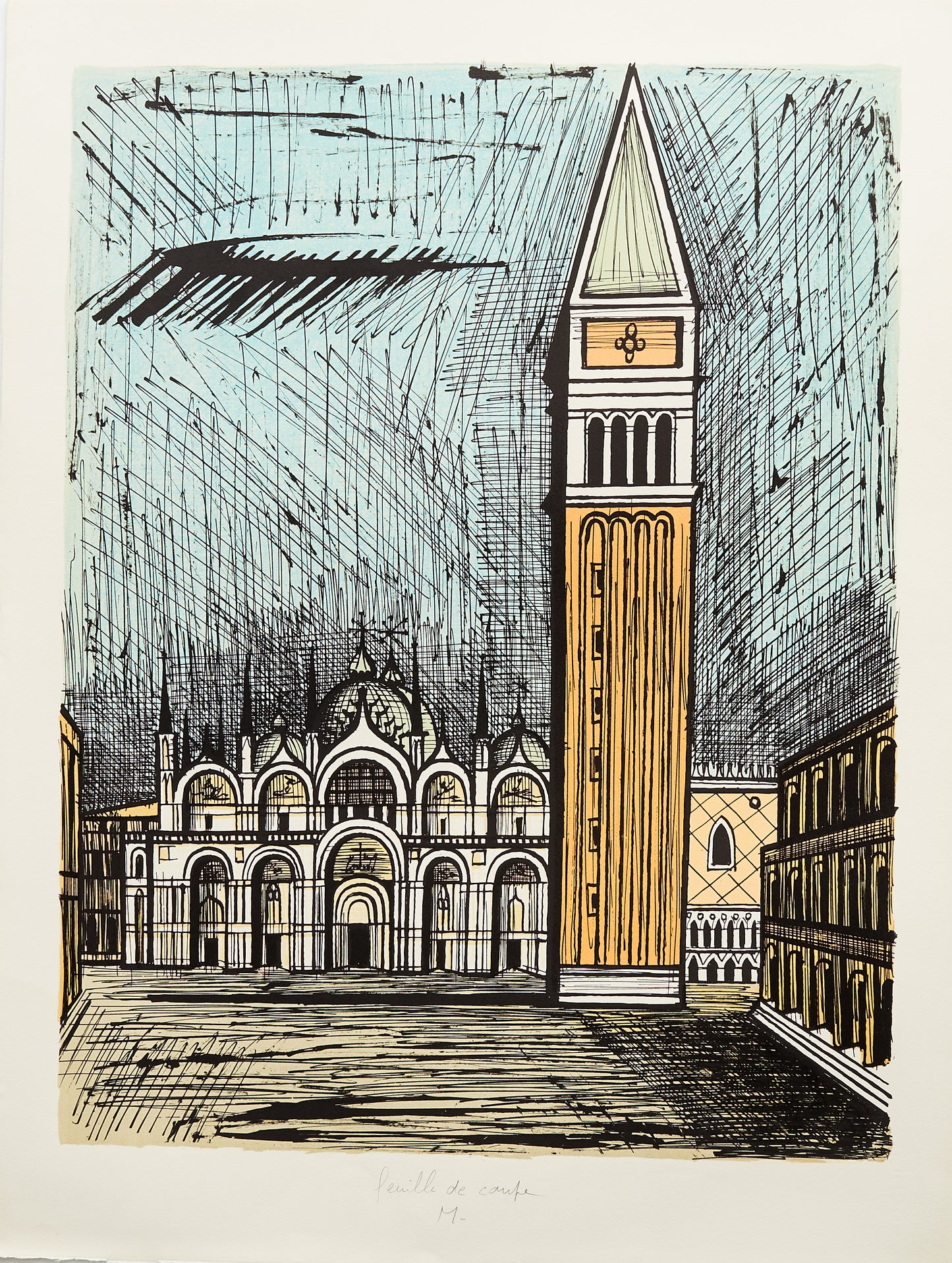 Saint Marc et Le Campanile - Venise by Bernard Buffet, 1986 - Mourlot Editions - Fine_Art - Poster - Lithograph - Wall Art - Vintage - Prints - Original