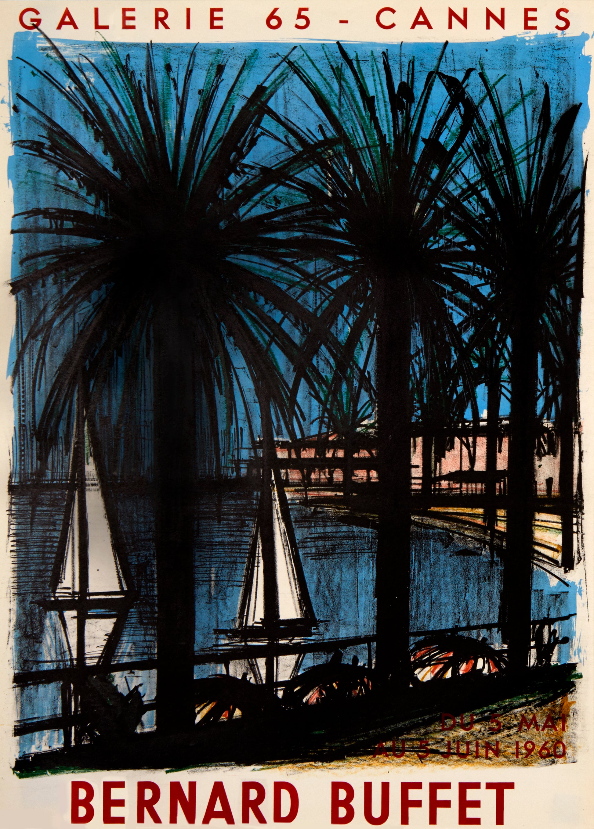 Galerie 65 - Cannes, by Bernard Buffet, 1960 - Mourlot Editions - Fine_Art - Poster - Lithograph - Wall Art - Vintage - Prints - Original