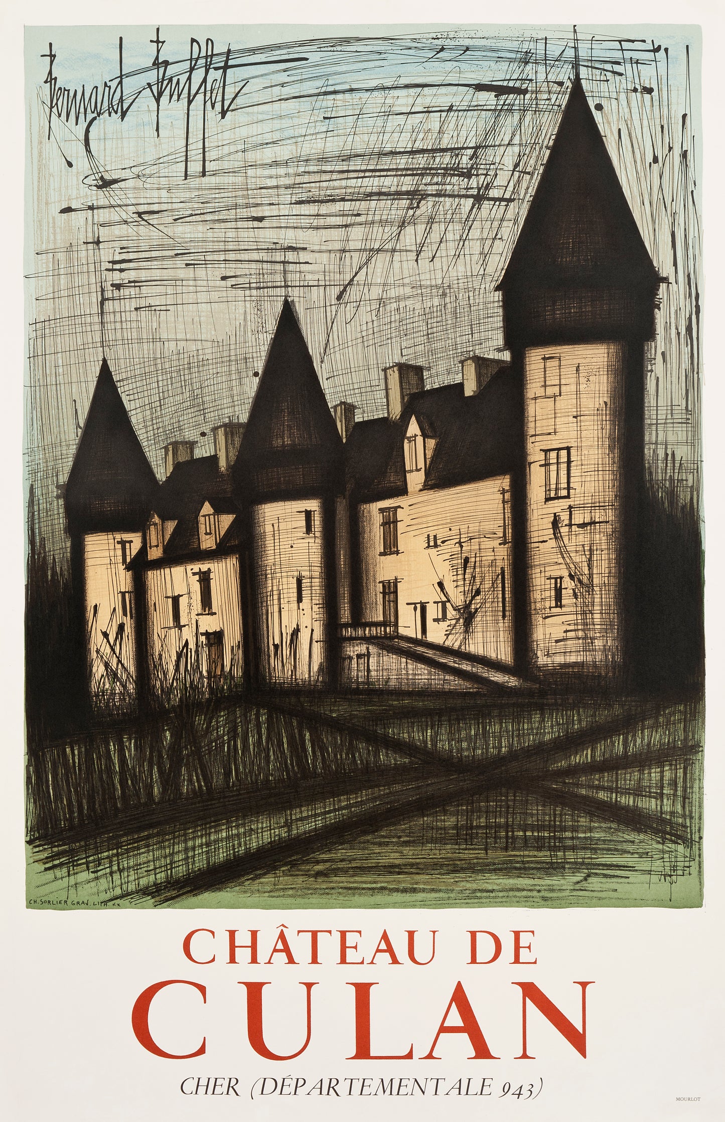 Château de Culan by Bernard Buffet, 1978 - Mourlot Editions - Fine_Art - Poster - Lithograph - Wall Art - Vintage - Prints - Original