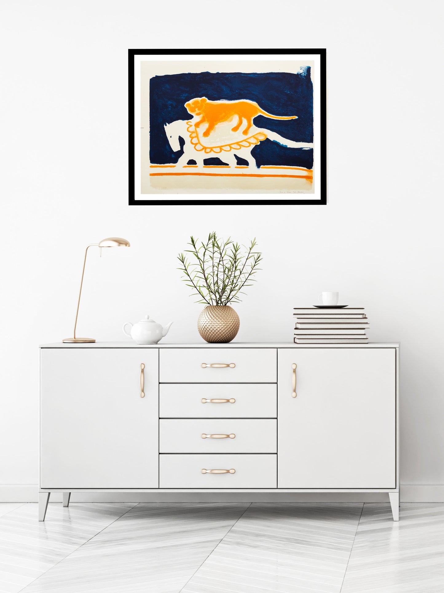 La Lionne Ecuyere (orange) by Andre Brasilier, 1971 - Mourlot Editions - Fine_Art - Poster - Lithograph - Wall Art - Vintage - Prints - Original