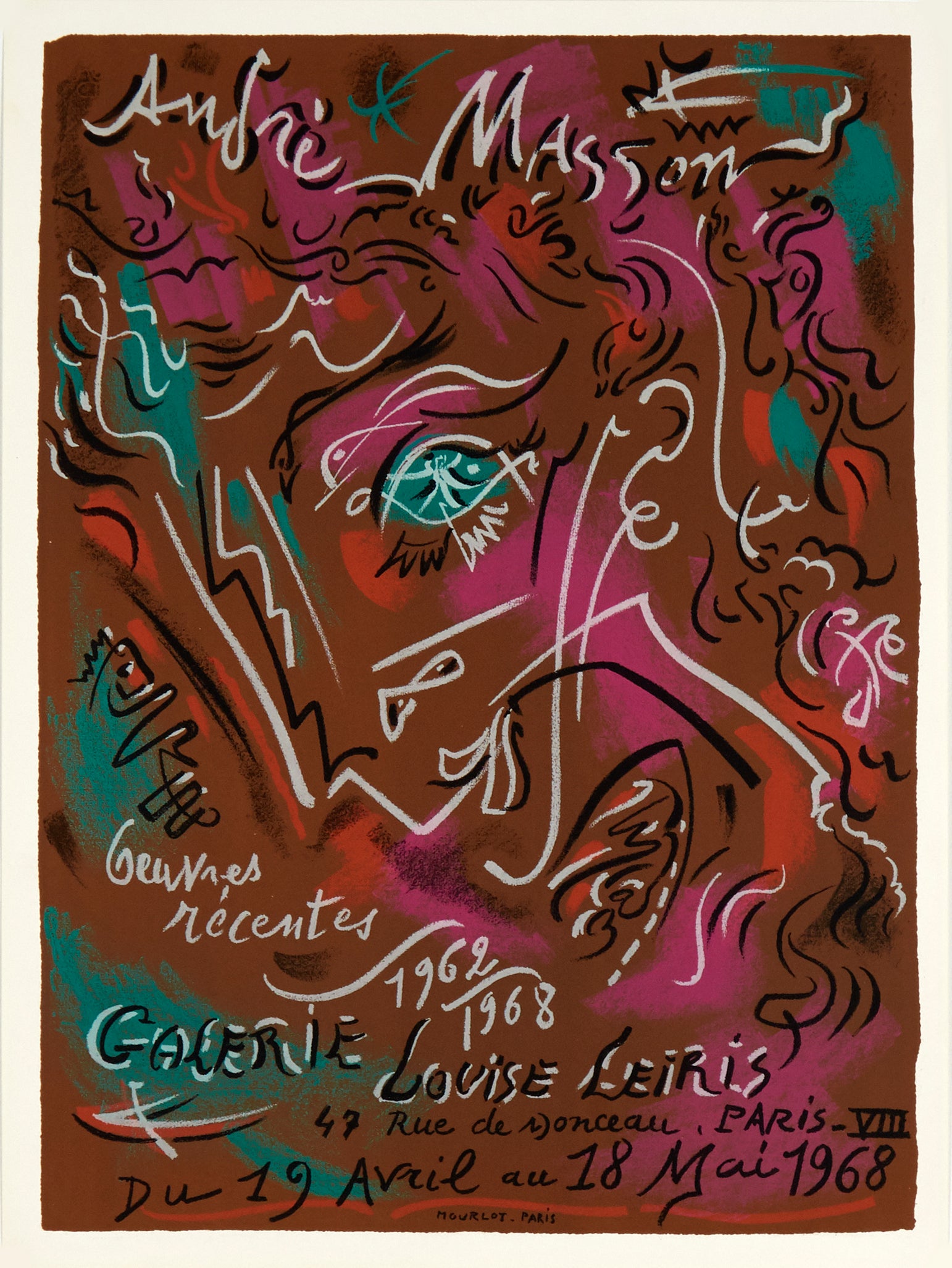 Recent works 1962-1968 - Galerie Louise Leiris by André Masson, 1968 - Mourlot Editions - Fine_Art - Poster - Lithograph - Wall Art - Vintage - Prints - Original