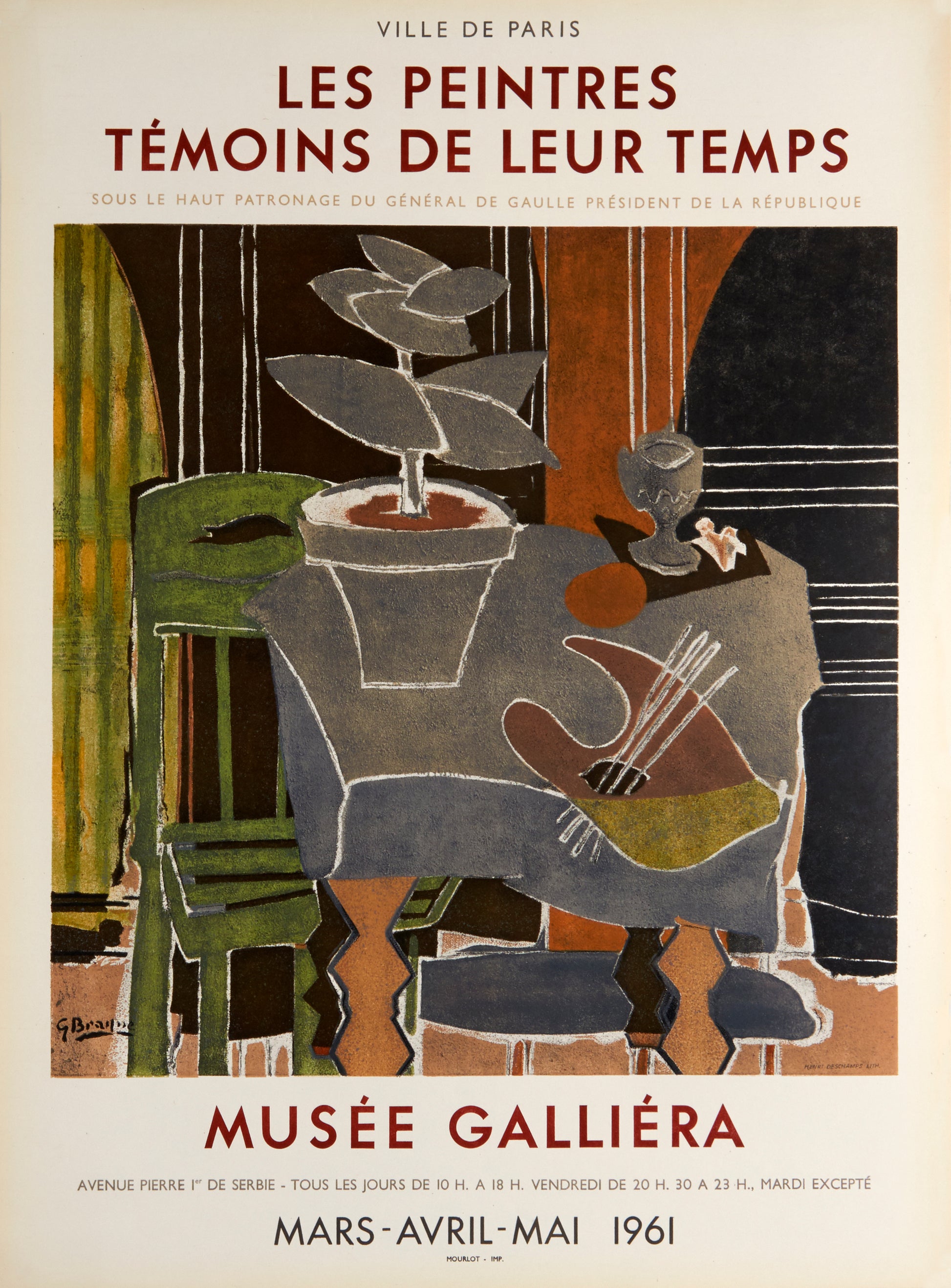 Nature Morte a la palette - Musée Galliéra (after) Georges Braque, 1961 - Mourlot Editions - Fine_Art - Poster - Lithograph - Wall Art - Vintage - Prints - Original