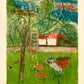 Backyard, Ladder Resting on Tree, Orange Chair by Guy Bardone - Mourlot Editions - Fine_Art - Poster - Lithograph - Wall Art - Vintage - Prints - Original