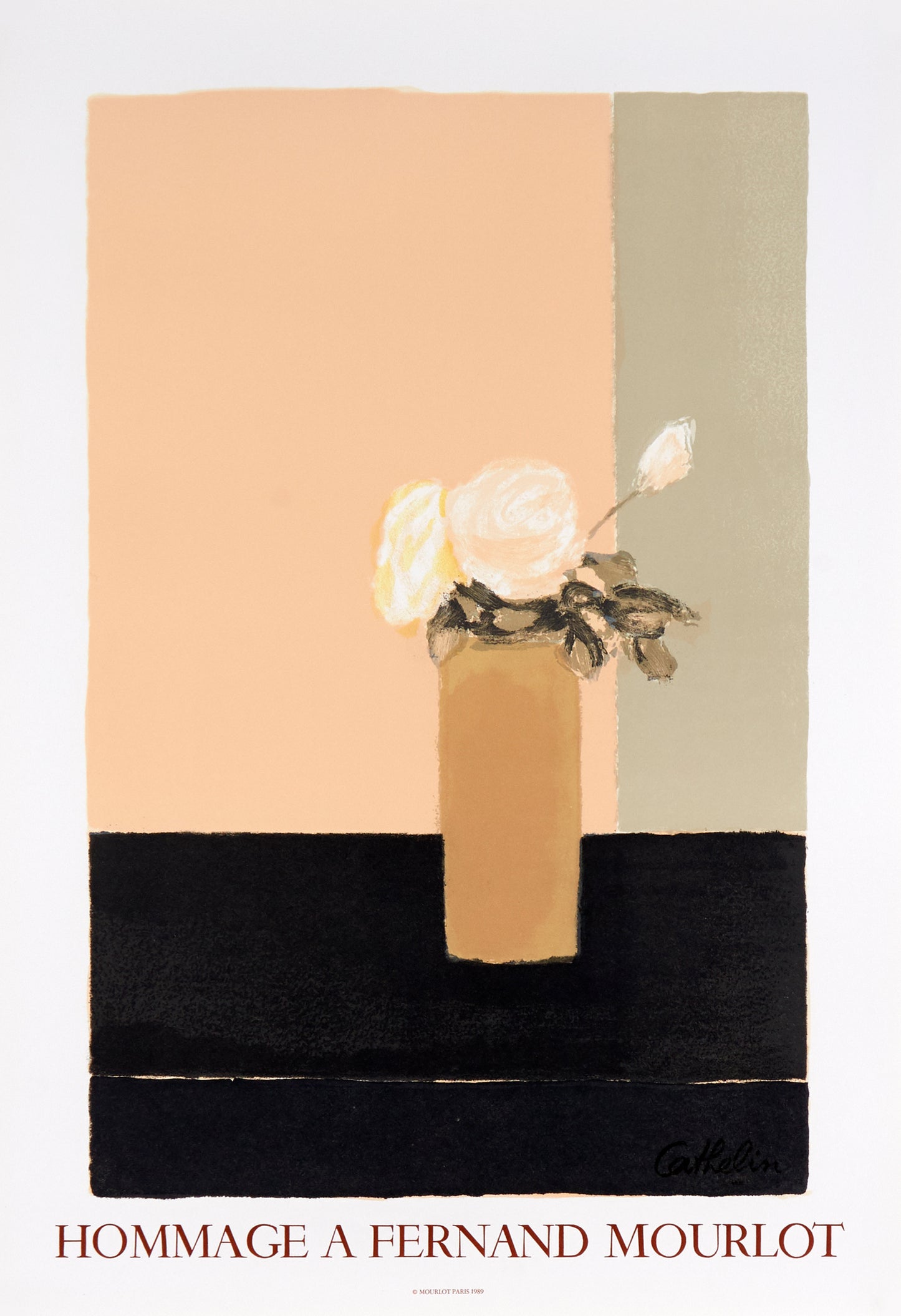 Roses Blanches - Hommage a Fernand Mourlot by Bernard Cathelin, 1989 - Mourlot Editions - Fine_Art - Poster - Lithograph - Wall Art - Vintage - Prints - Original