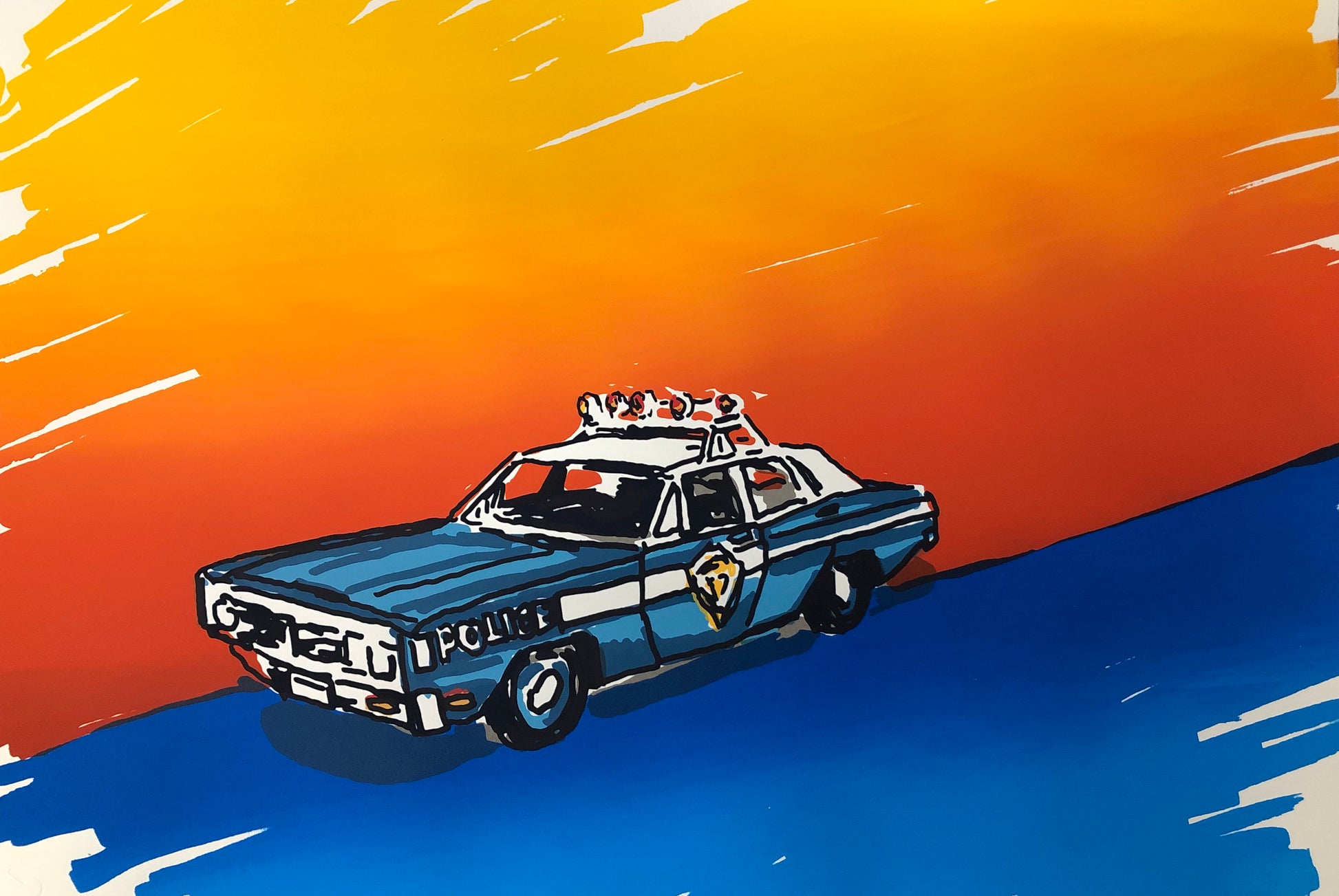 Police Car by M. Schorr - Mourlot Editions - Fine_Art - Poster - Lithograph - Wall Art - Vintage - Prints - Original