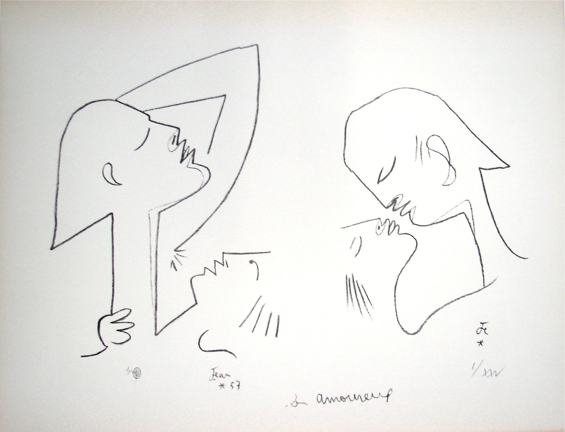 Les amoureux IV - by Jean Cocteau, 1956 / 1975 - Mourlot Editions - Fine_Art - Poster - Lithograph - Wall Art - Vintage - Prints - Original