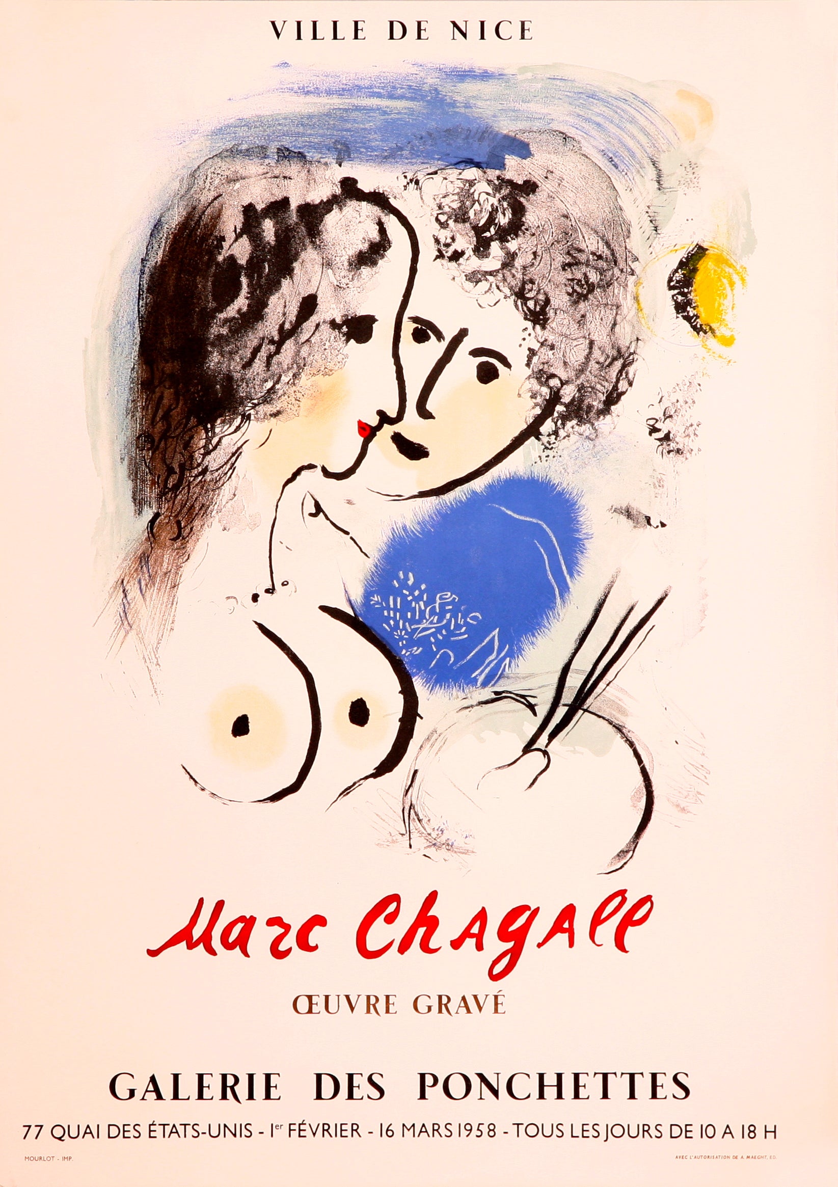 Le Peintre a la Palette - Galerie des Pochettes - Ville de Nice (after) Marc Chagall, 1958 - Mourlot Editions - Fine_Art - Poster - Lithograph - Wall Art - Vintage - Prints - Original