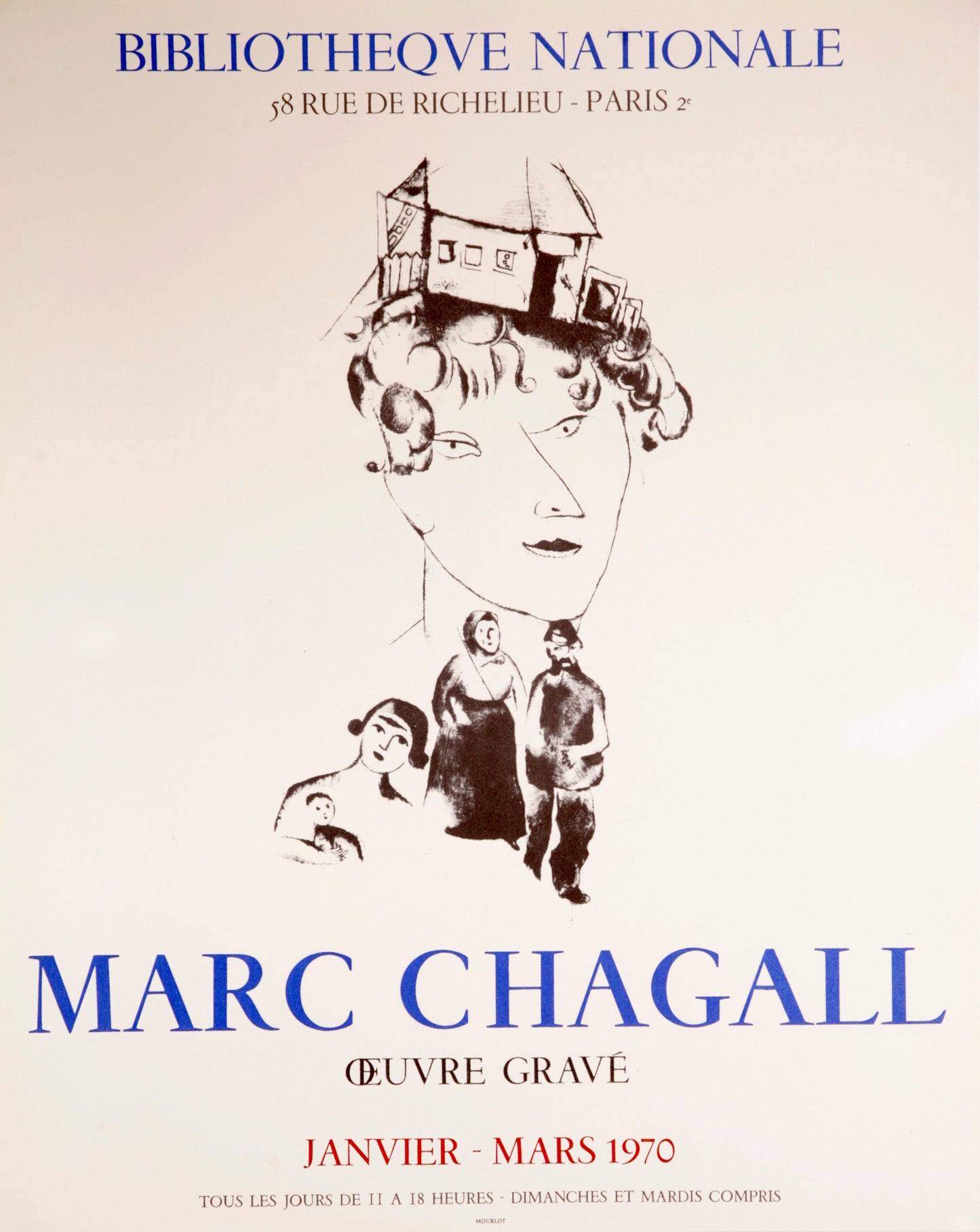 Autoportrait a la Famille - Bibliotheque Nationale (after) Marc Chagall, 1970 - Mourlot Editions - Fine_Art - Poster - Lithograph - Wall Art - Vintage - Prints - Original