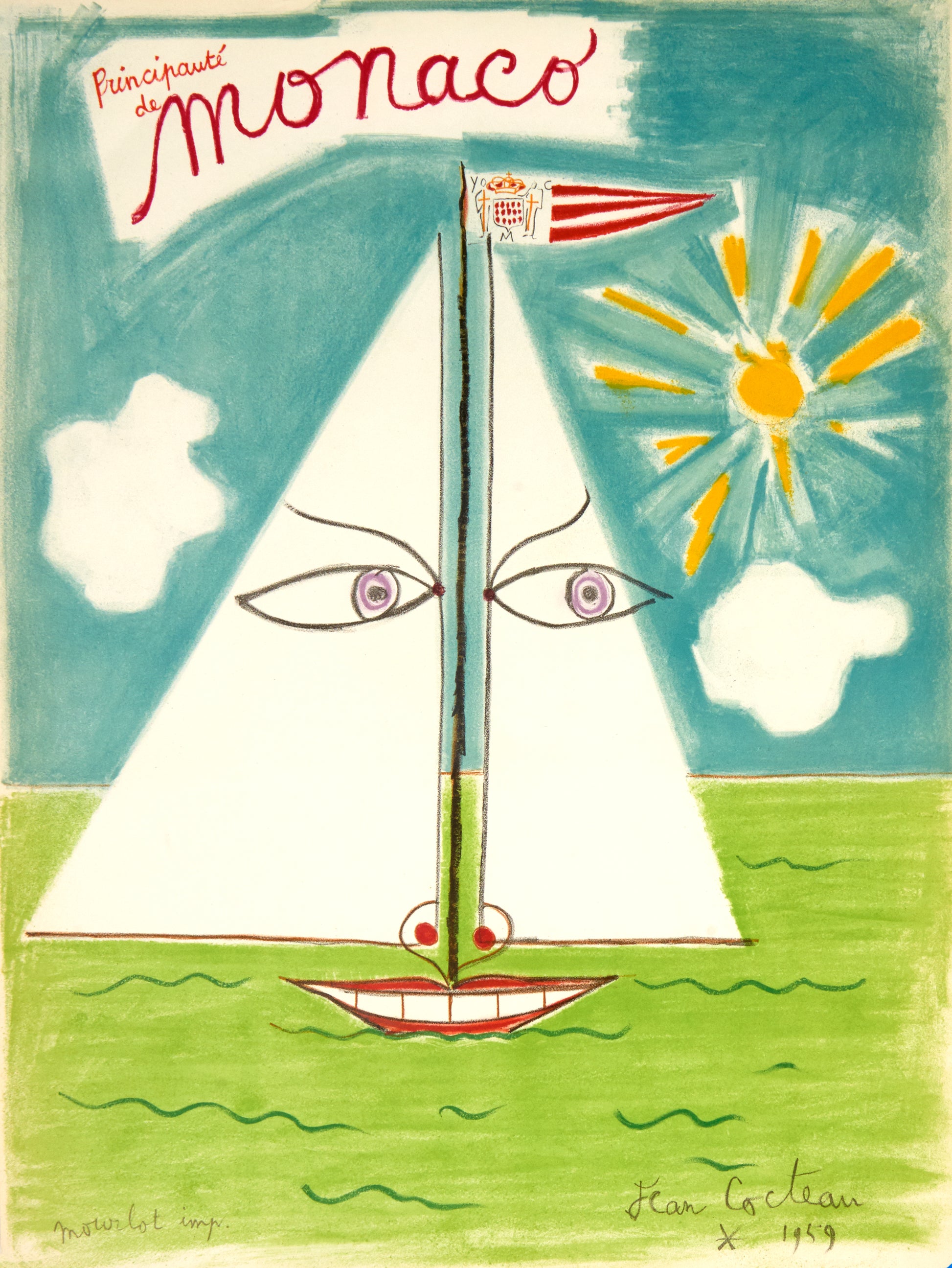 Monaco by Jean Cocteau, 1959 - Mourlot Editions - Fine_Art - Poster - Lithograph - Wall Art - Vintage - Prints - Original