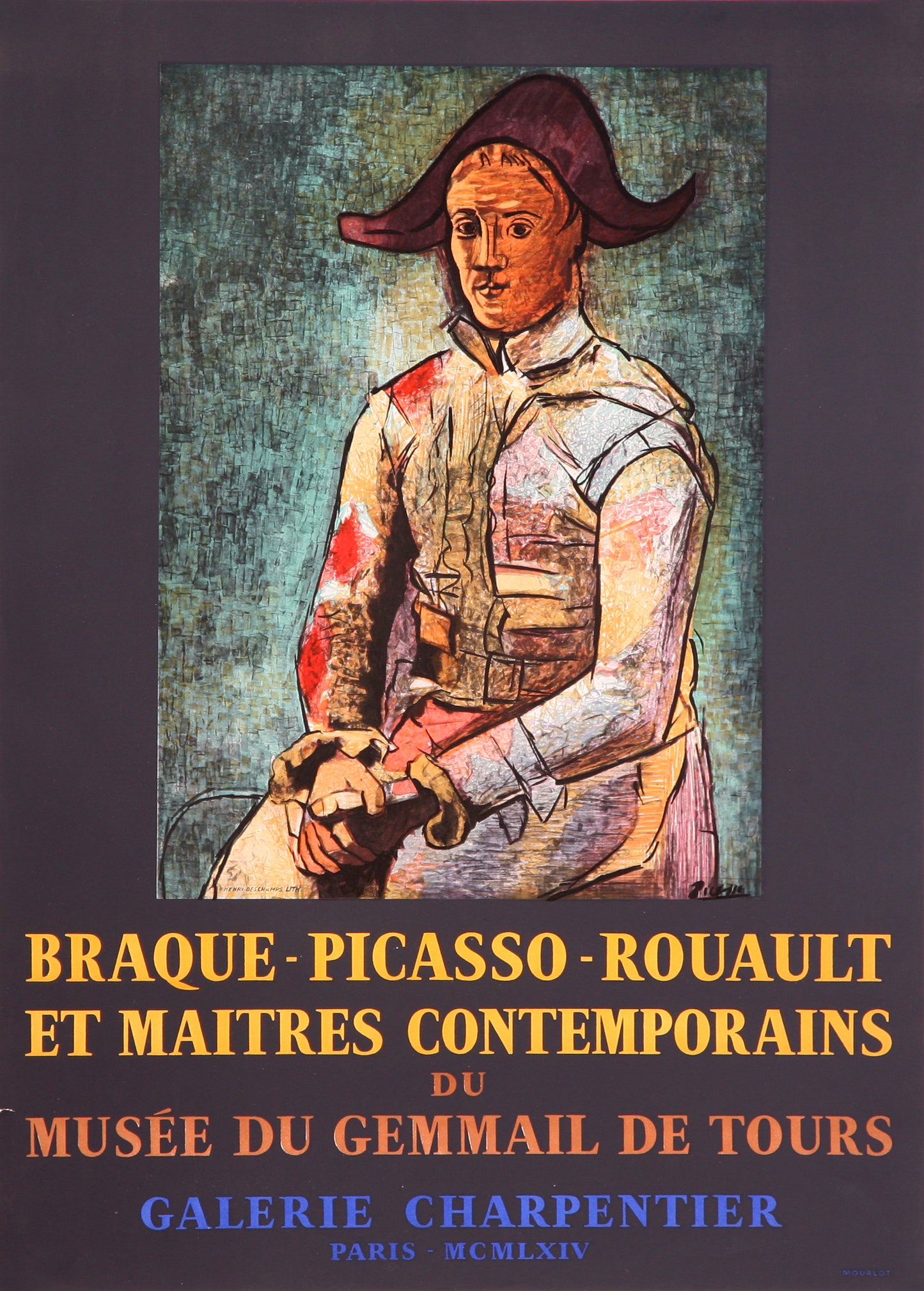 Arlequin Assis - Musée du Gemmail de Tours (after) Pablo Picasso, 1964 - Mourlot Editions - Fine_Art - Poster - Lithograph - Wall Art - Vintage - Prints - Original