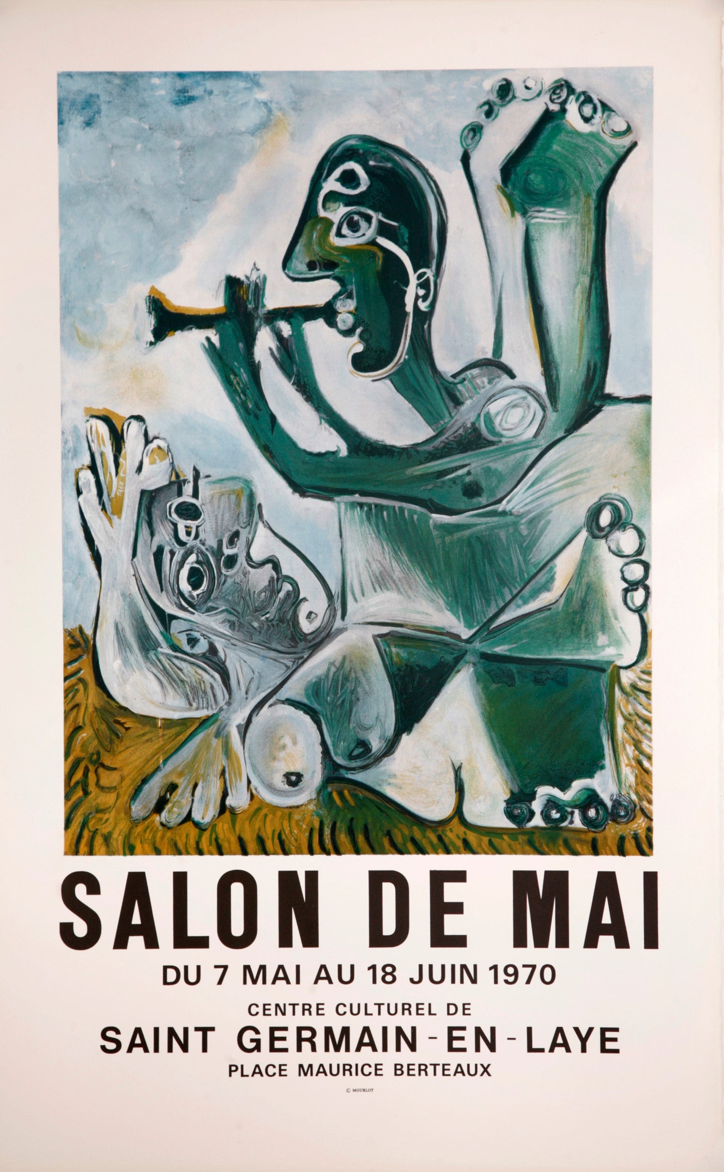 Nu Couché et Joueur de Flute - Salon de Mai (after) Pablo Picasso, 1970 - Mourlot Editions - Fine_Art - Poster - Lithograph - Wall Art - Vintage - Prints - Original