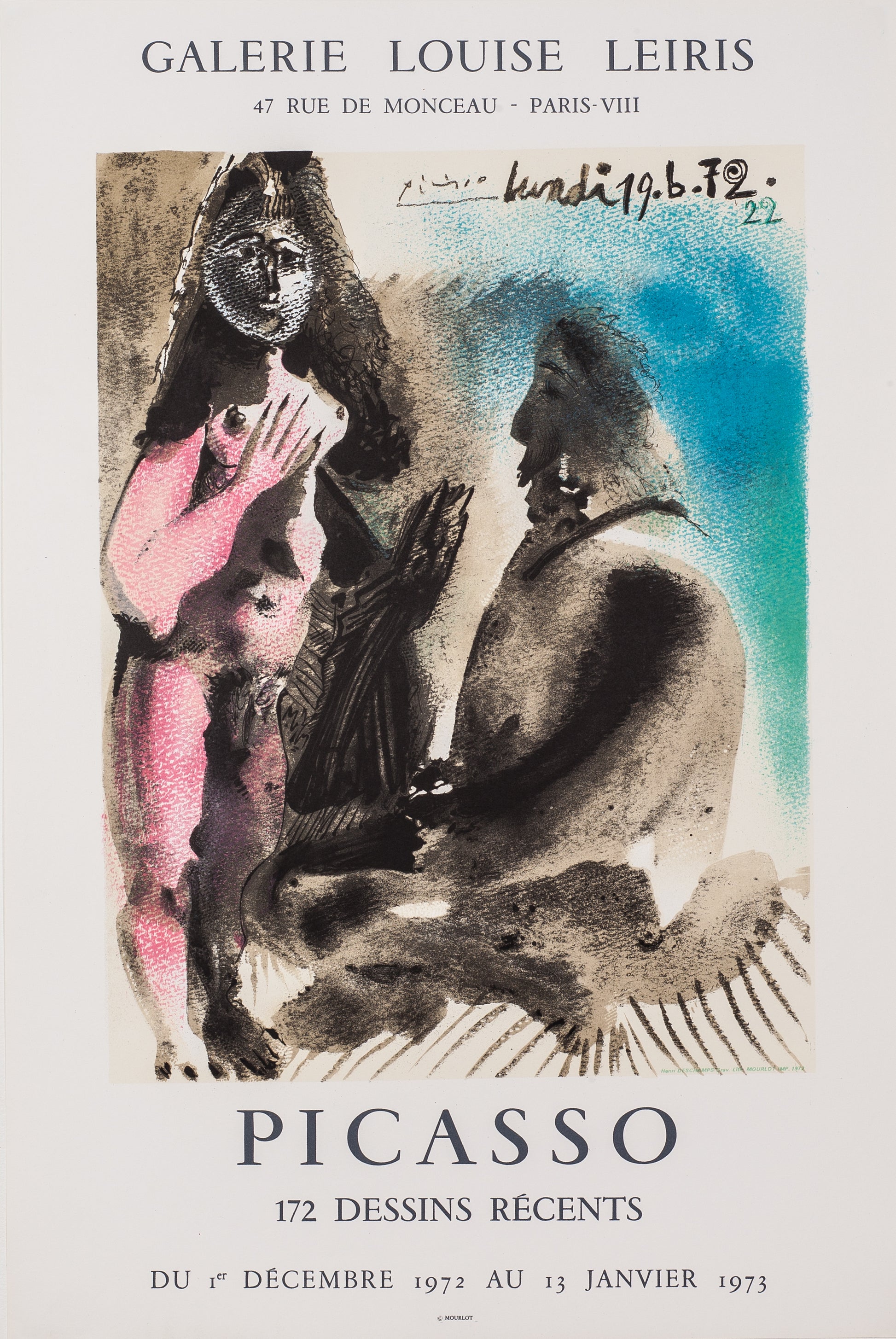 172 Dessins Récents - Galerie Louise Leiris (after) Pablo Picasso, 1972 - Mourlot Editions - Fine_Art - Poster - Lithograph - Wall Art - Vintage - Prints - Original