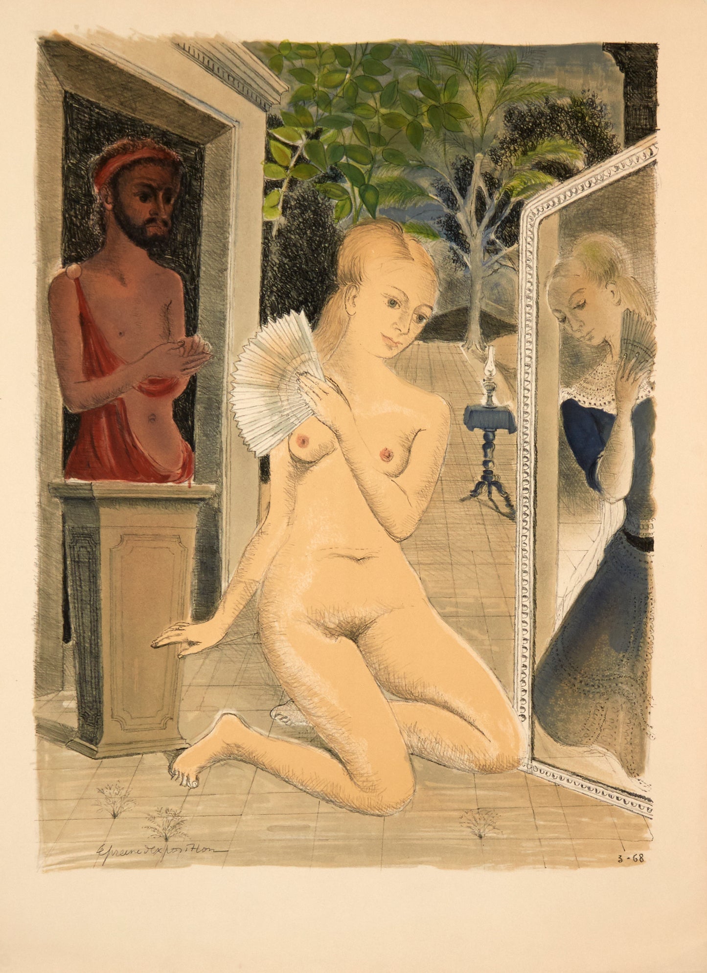 The Fan by Paul Delvaux - Mourlot Editions - Fine_Art - Poster - Lithograph - Wall Art - Vintage - Prints - Original