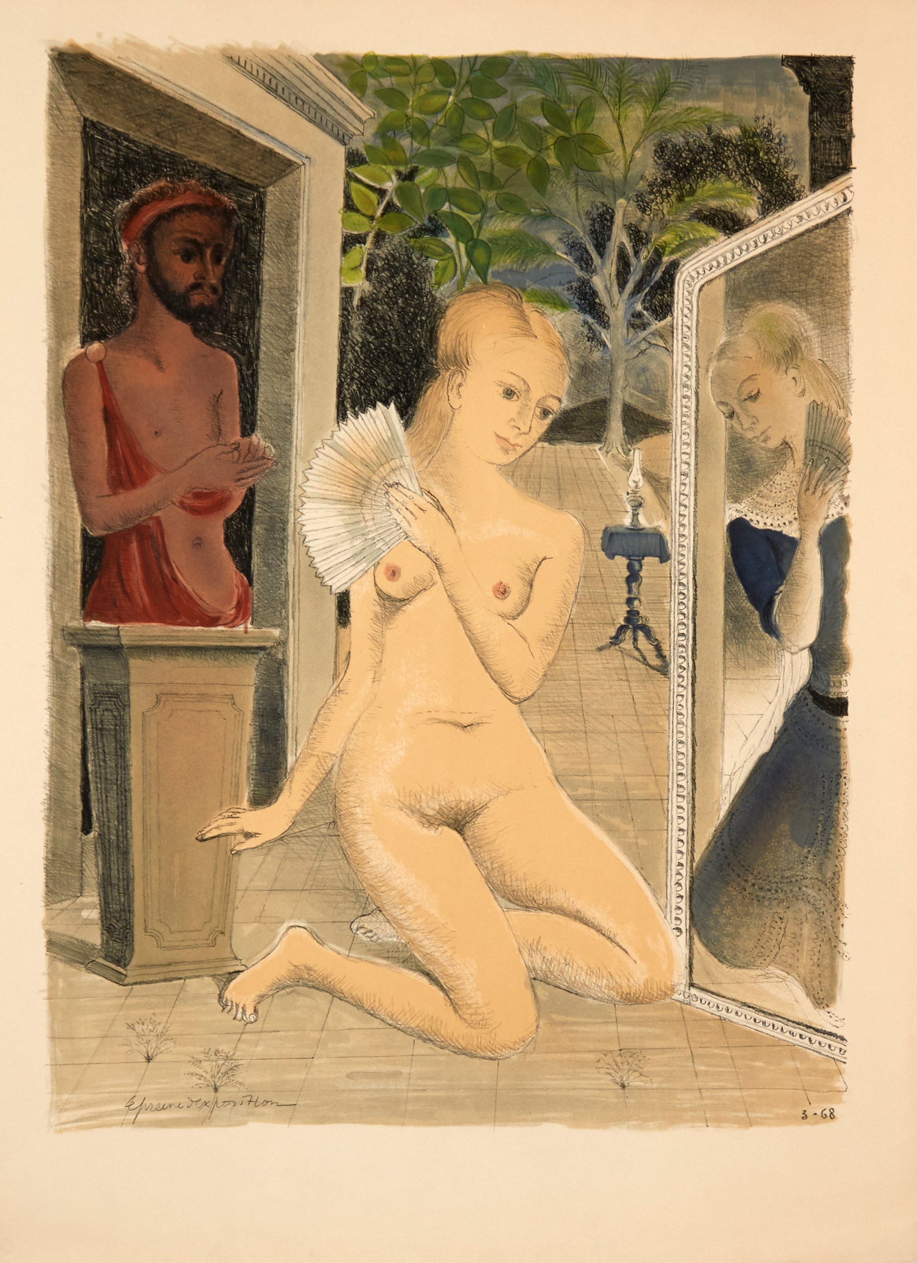 The Fan by Paul Delvaux - Mourlot Editions - Fine_Art - Poster - Lithograph - Wall Art - Vintage - Prints - Original