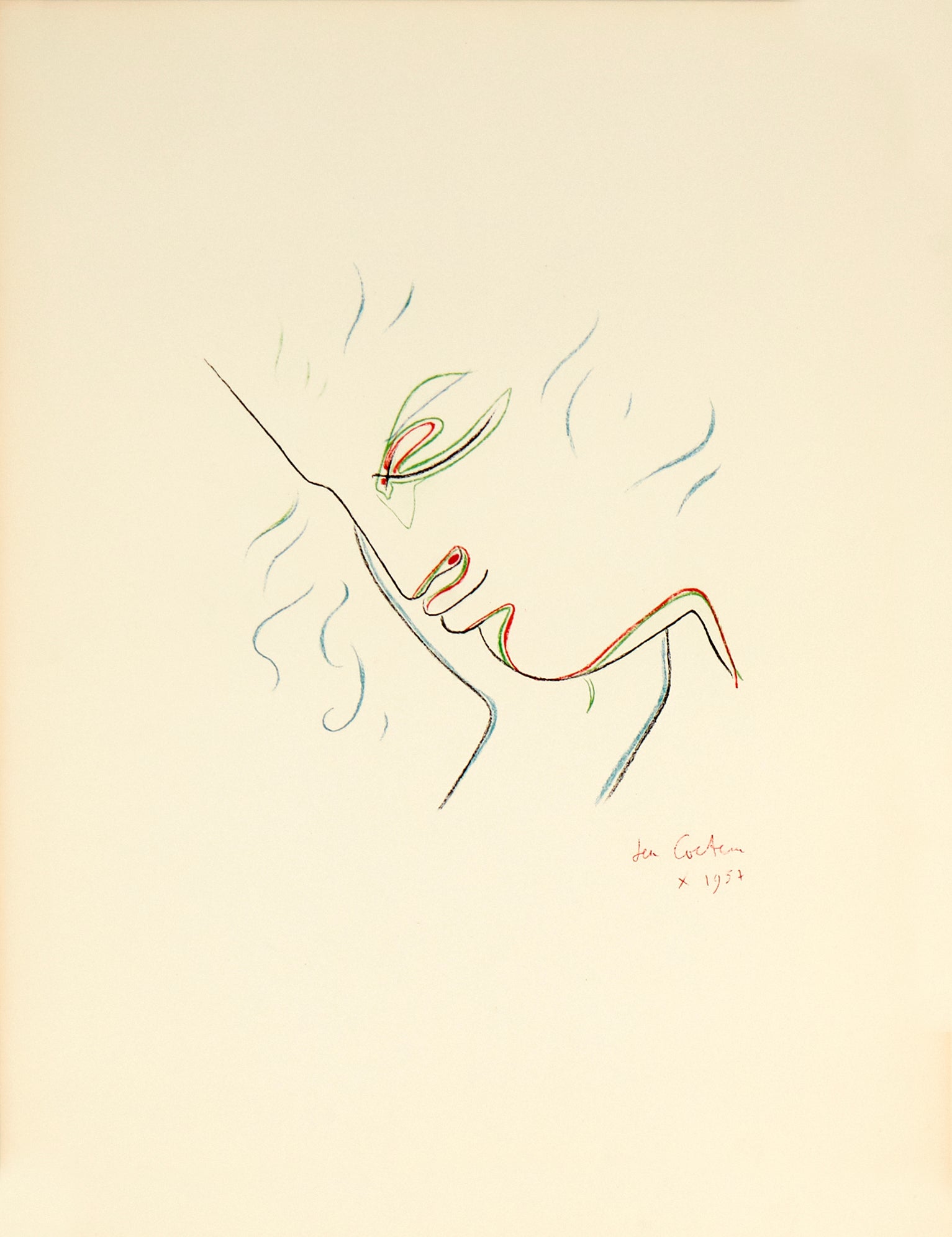 Profil de Garçon en couleur - by Jean Cocteau, 1956 / 1975 - Mourlot Editions - Fine_Art - Poster - Lithograph - Wall Art - Vintage - Prints - Original