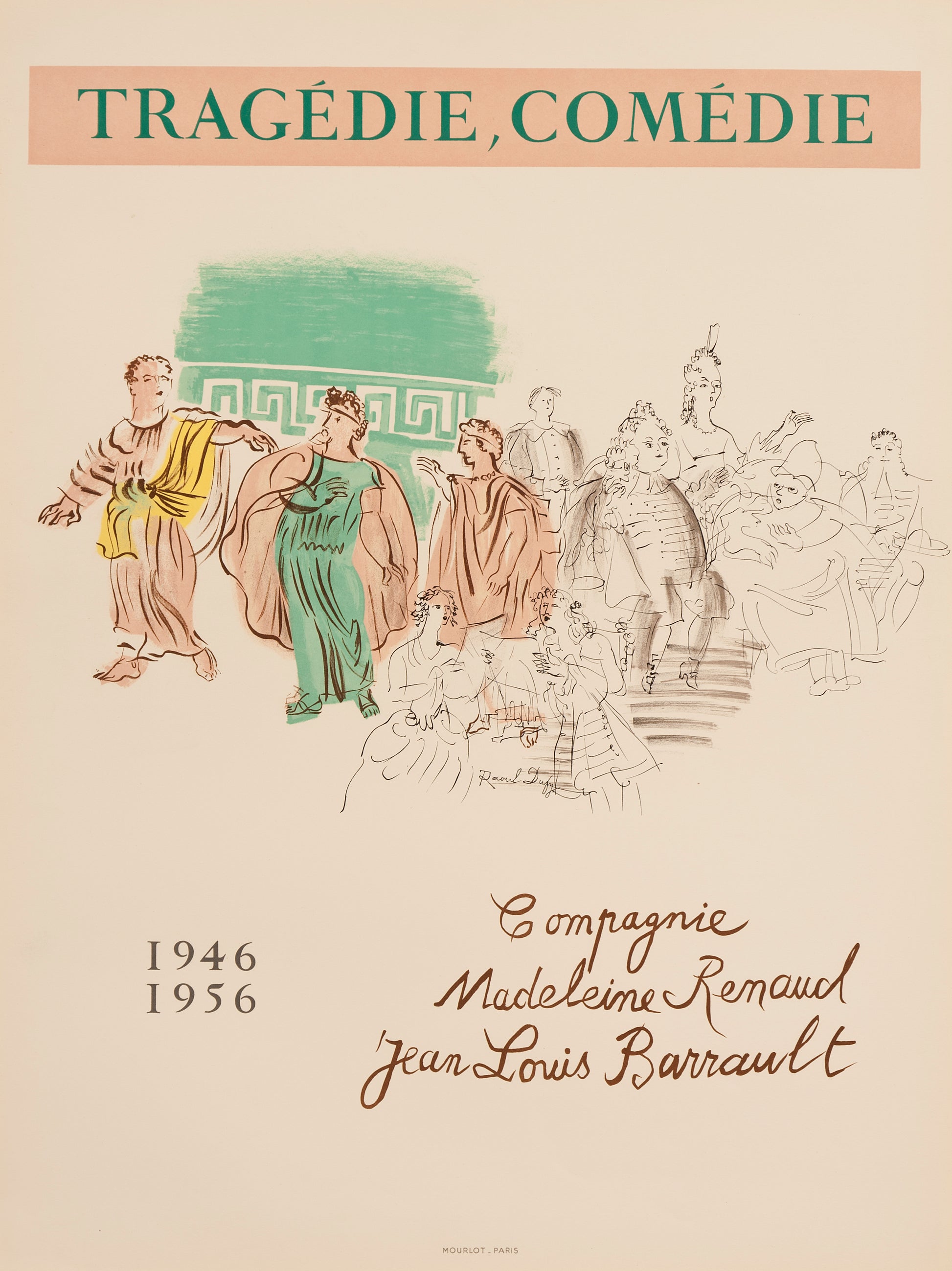 Tragedie, Comédie  jean-Louis Barrault, Madeleine Renaud - by Raoul Dufy, 1954-1956 - Mourlot Editions - Fine_Art - Poster - Lithograph - Wall Art - Vintage - Prints - Original