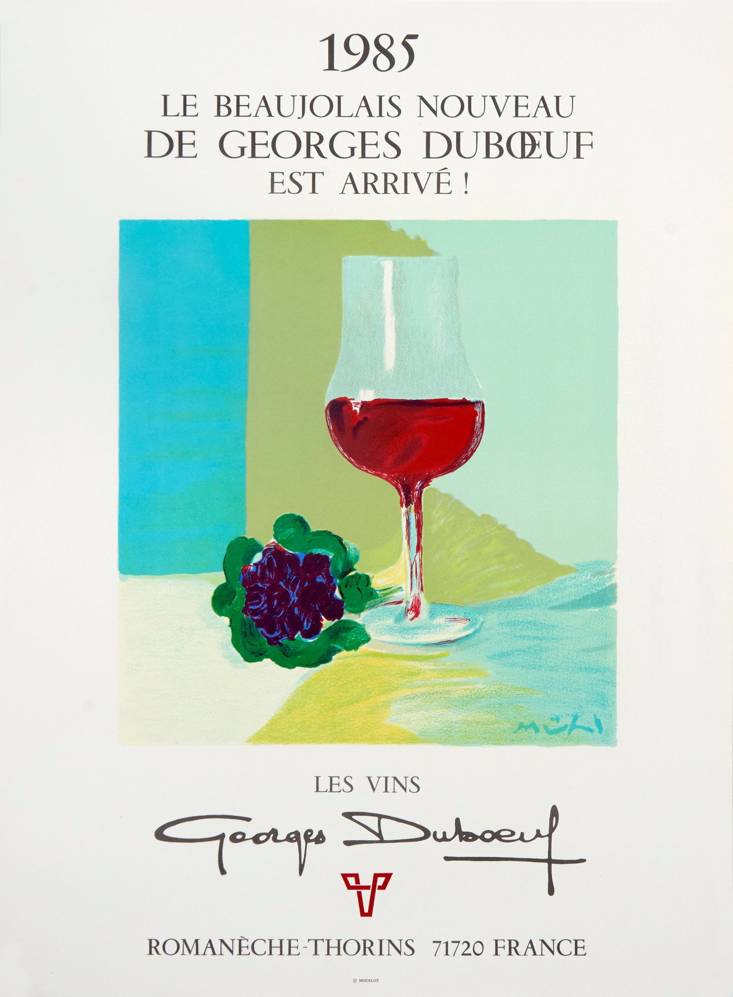 Le Beaujolais Nouveau - Les Vins Georges Duboeuf by Roger Mühl, 1985 - Mourlot Editions - Fine_Art - Poster - Lithograph - Wall Art - Vintage - Prints - Original