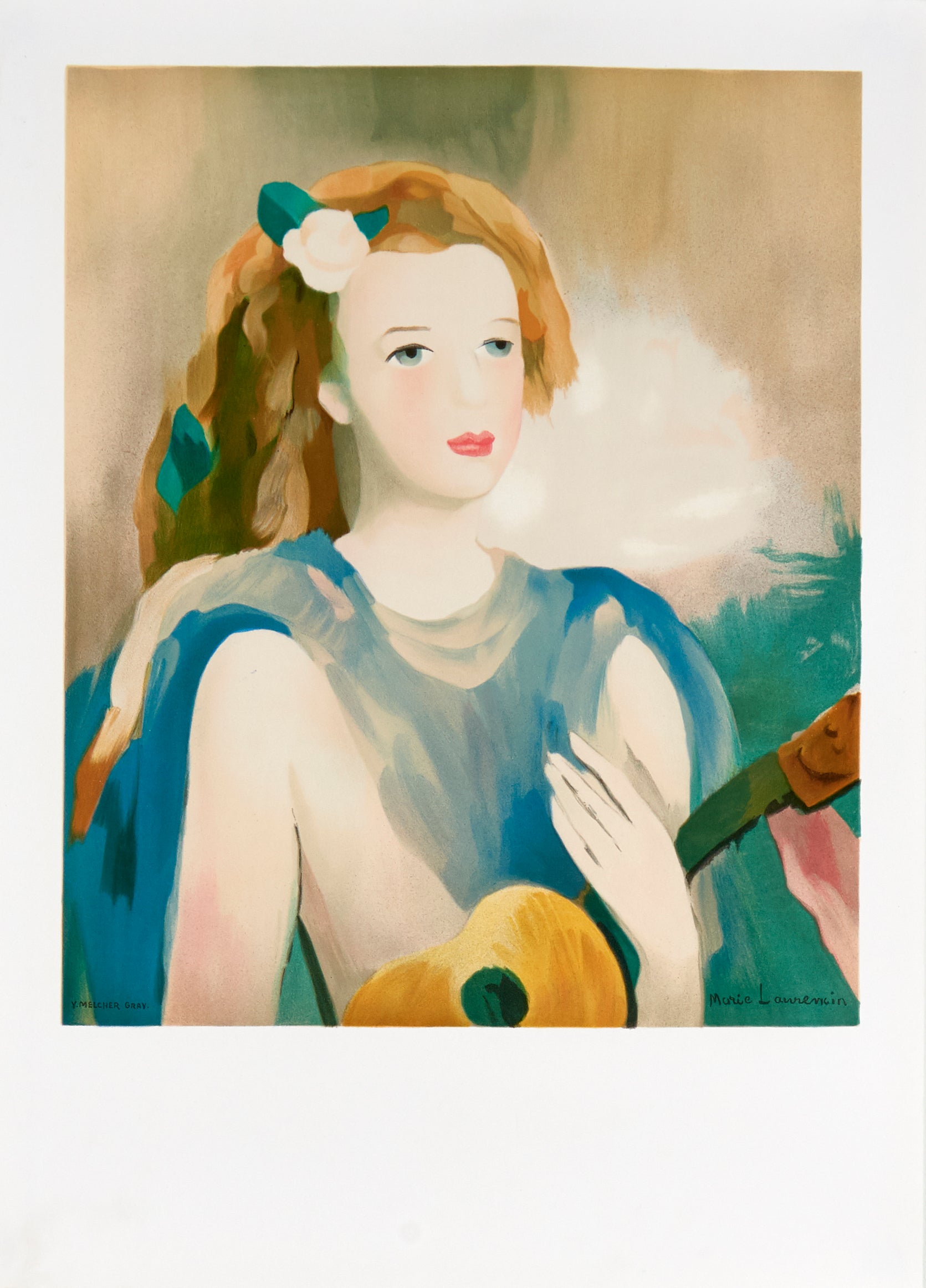 Jeune Fille a la guitar (after) Marie Laurencin, 1989 - Mourlot Editions - Fine_Art - Poster - Lithograph - Wall Art - Vintage - Prints - Original