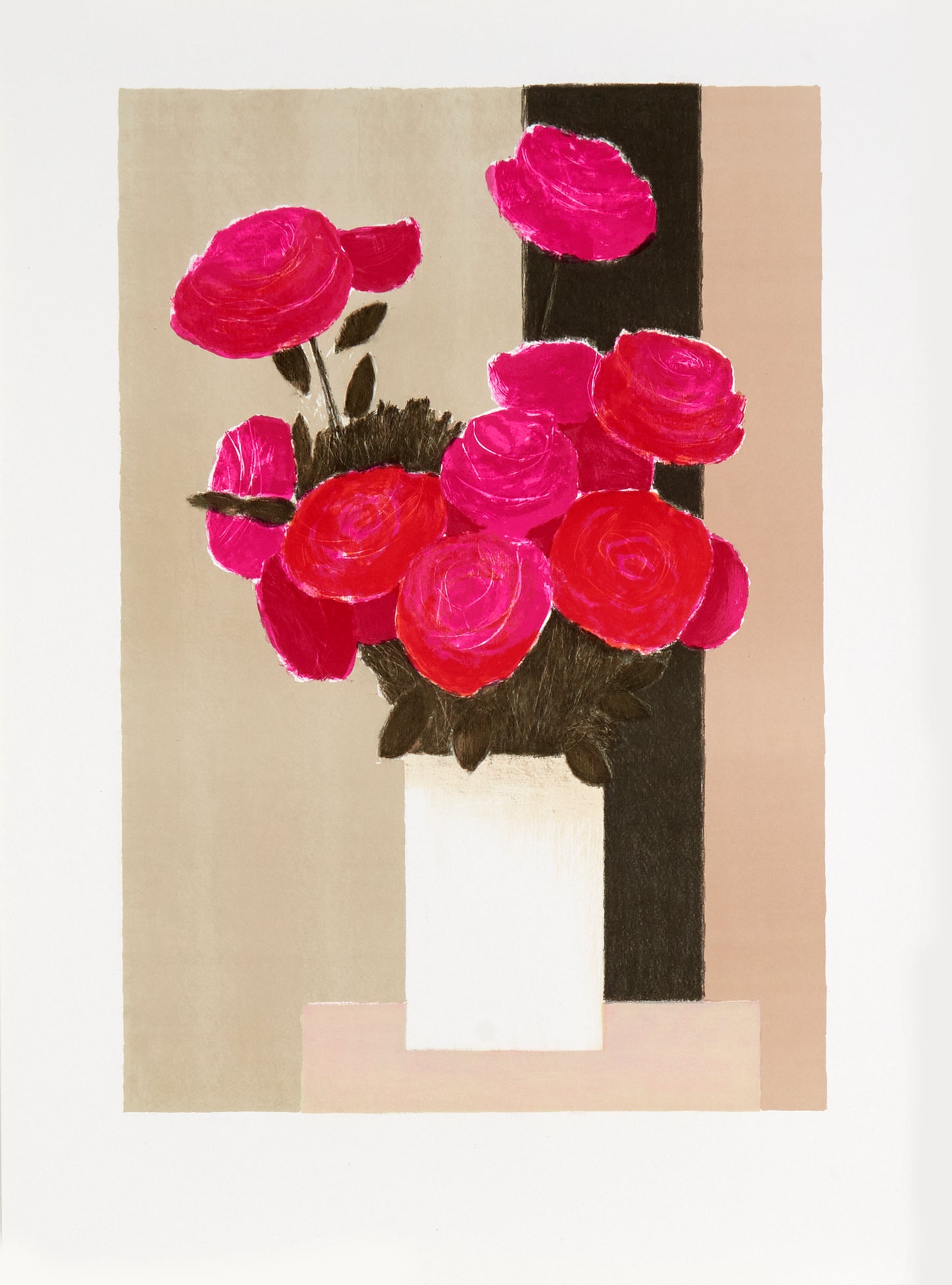 Roses Rouges a la Bande Noire by Bernard Cathelin, 1985 - Mourlot Editions - Fine_Art - Poster - Lithograph - Wall Art - Vintage - Prints - Original