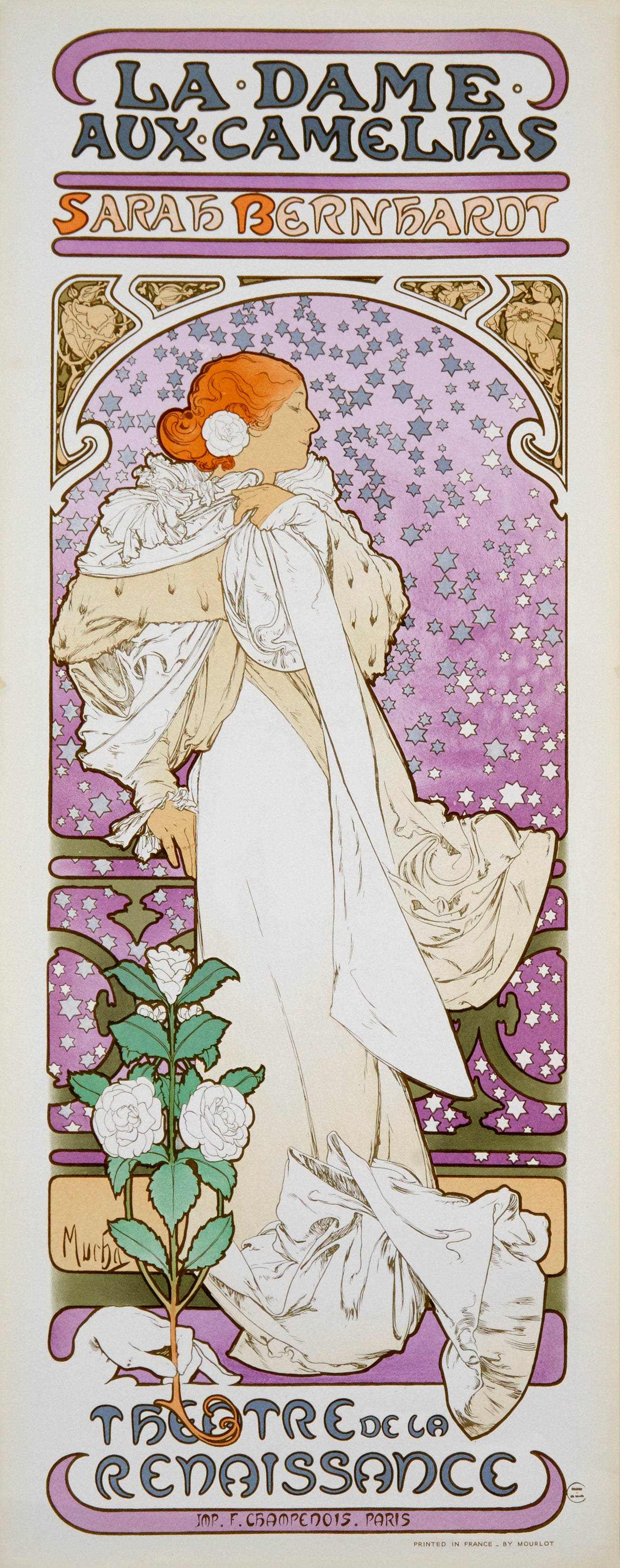 La Dame aux Camelias - Sarah Bernhardt (after) Alphonse Mucha, 1969 - Mourlot Editions - Fine_Art - Poster - Lithograph - Wall Art - Vintage - Prints - Original